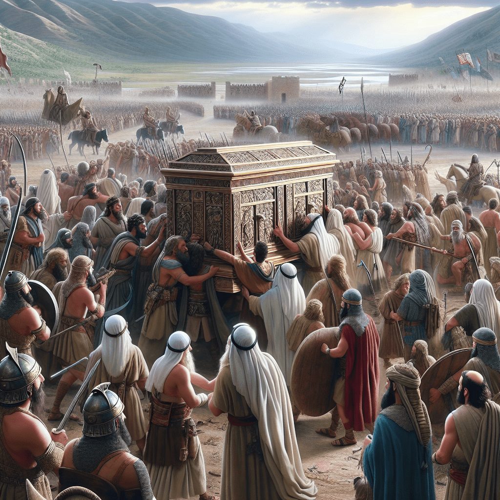 1 Samuel 4 - a luz un hijo. Pero ella no respondió ni hizo caso. 
Nombró al niño Icabod, diciendo: La gloria se ha ido de Israel, porque el Arca de Dios ha sido capturada y por la muerte de su suegro y su marido.
Dijo: La gloria se ha ido de Israel, porque el Arca de Dios ha sido capturada.

El Destino de Israel: Batalla, Derrota y el Arca Perdida